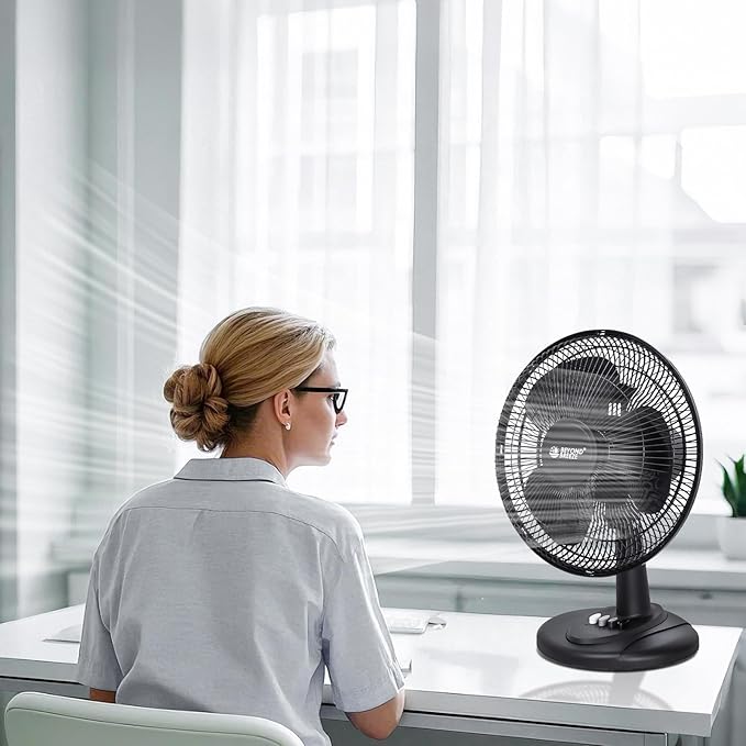 BEYOND BREEZE Oscillating Table Fan Quiet 3-Speed 12-Inch Adjustable Tilt Fan with Safety Grill, Ideal for Home, Office, Dorm, Black