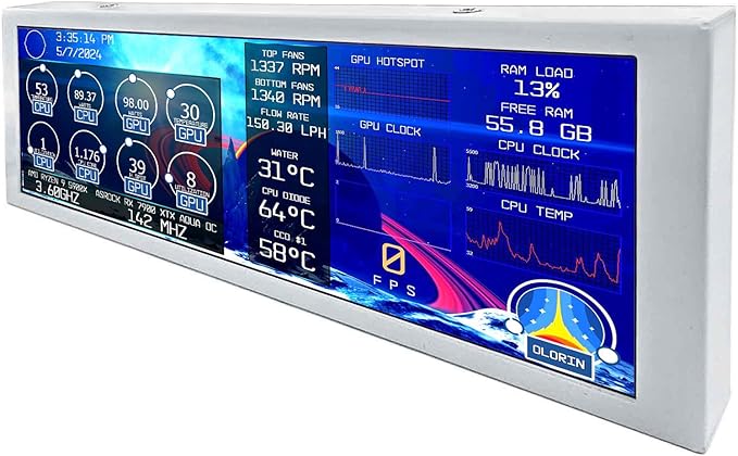 VSDISPLAY 7.84 Inch 1280x400 IPS Mini Monitor Stretched Bar LCD Display with White Case as PC/Computer/Laptop Speed Temperature CPU GPU Monitoring Secondary Screen