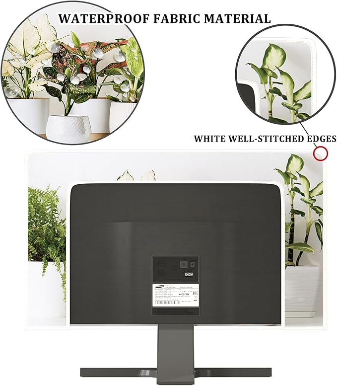 Potted Plant Television Cover 75 Inch Green Potting Botanical Leaf TV Accessories LED LCD OLED TVs Screen Decoration Waterproof Weatherproof and Dust-Proof Dust Cover for TV