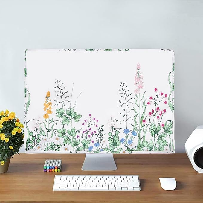 MOSISO Monitor Dust Cover 26,27,28,29 inch Anti-Static Dustproof LCD/LED/HD Panel Case Lush Weeds Computer Screen Protective Sleeve Compatible with iMac 27 inch, 26-29 inch PC, Desktop and TV, White