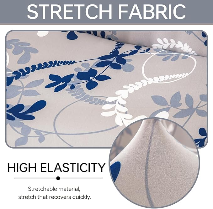 Armless Chair Slipcover Stretch Criss Cross Chair Cover, Mid Back Wide Seat Accent Chair Covers,Modern Vanity Chair Cover for Office Desk (Blue White Leaves)