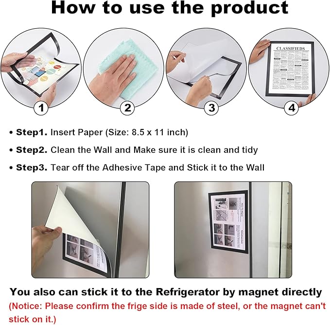 30 Pcs Magnetic Signs Holder, for 8.5" x 11" Letter, Sturdy PVC Magnet Document Holder, Magnet Picture Poster Frame, Can Self-Adhesive Wall/Door/Window or Magnetic for Refrigerator