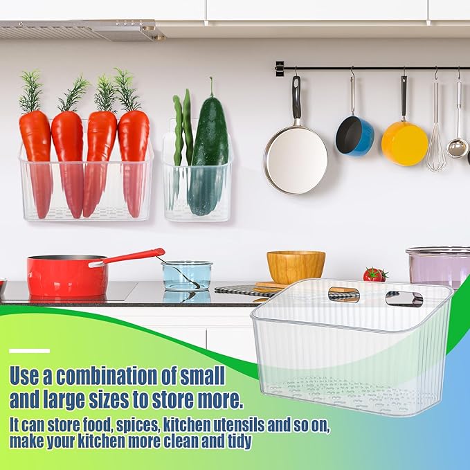 SiliFine 8 Pcs Storage Organizer Bins Wall Mounted Organizer Basket Clear Stackable Hanging Baskets Plastic Cabinet Door Organizer for Organizing for Wall Refrigerator Kitchen Bathroom Pantry