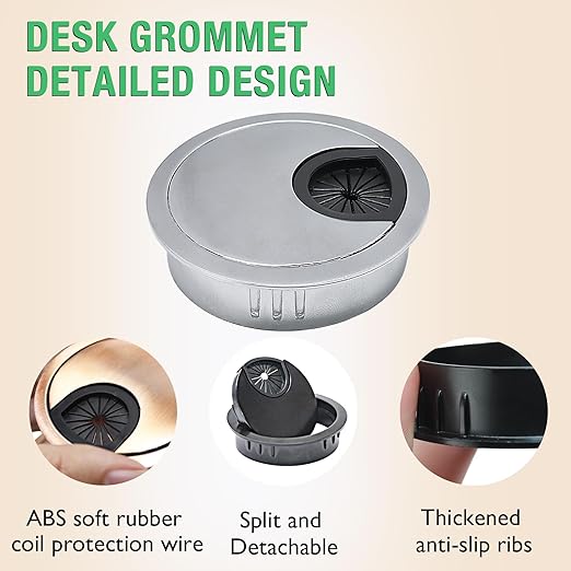 EASYEAH 1 Pcs Desk Grommet 2-1/16" / 53 mm, Desk Cord Hole Cover, Cable Grommet Metal Zinc Alloy Materilal, Desk Hole Grommet for Home & Office Pc, Detachable Cable Cord Organizer-Flat Black
