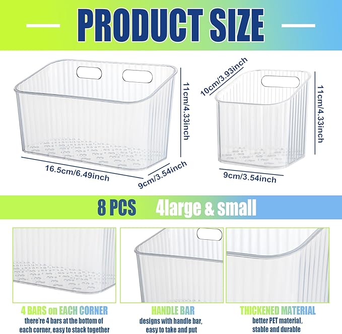SiliFine 8 Pcs Storage Organizer Bins Wall Mounted Organizer Basket Clear Stackable Hanging Baskets Plastic Cabinet Door Organizer for Organizing for Wall Refrigerator Kitchen Bathroom Pantry