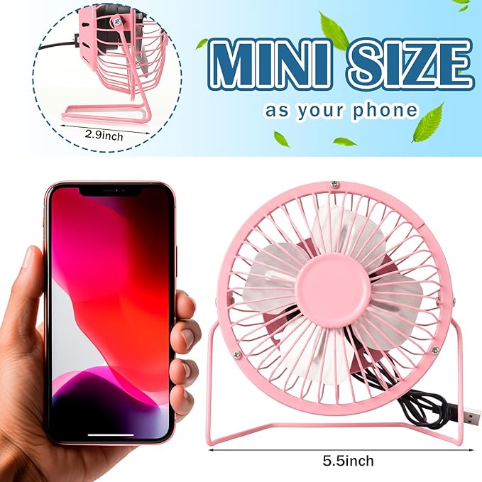 Glooglitter 8 Pcs 4" USB Small Fan Powerful Quiet 360° Adjustable Rotation Personal Metal Mini Desk Fan Summer Electric Ideal for Home Office Bedroom Desk Airflow Cooling, USB Powered Only(Cute Color)