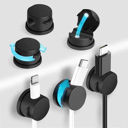 6pcs Magnetic Cable Clips, 360° Swiveling Adhesive Cable Organizer - Compact Cable Holder for Desk, Nightstand, Car, Kitchen & Home Office - Charger Cord Holder Solution by MarLigavid (Black)