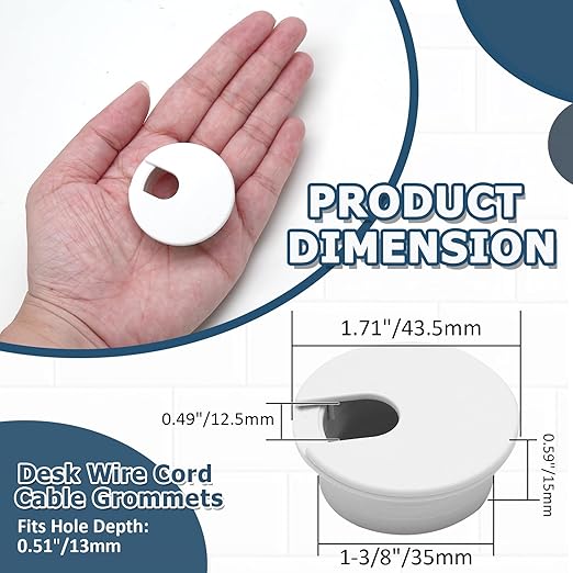 5pcs 1-3/8 Inch Desk Grommet, Plastic Desk Hole Cover, White Cable Hole Cover, Desk Hole Grommet for Wire Cord Organizing Office Computer Desk