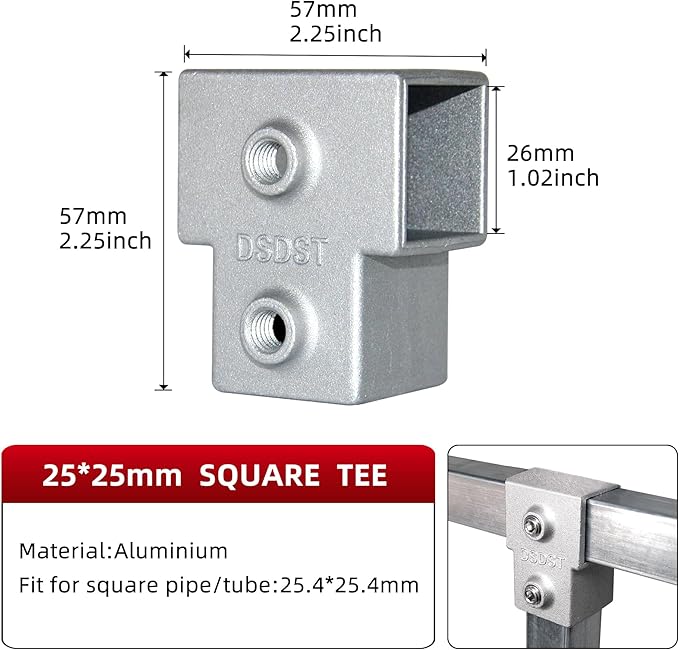 10Pack 3 Tee for 1 inch Square Tube, Aluminum Joint, Handrail Guardrail Fitting,Shelving,Plant stand, Storage rack Clamps