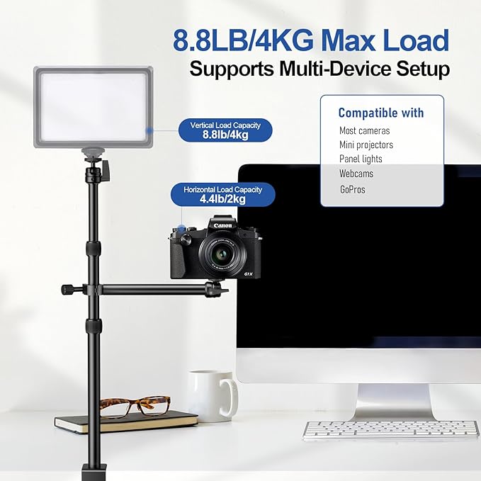 EMART Camera Desk Mount Table Stand, 39-90cm Adjustable Height with 360° Ball Head & 10.2'' Extension Arm, Max Load 8.8lb, Aluminum Tabletop C Clamp for Overhead Shooting, Live Streaming, Online Teach