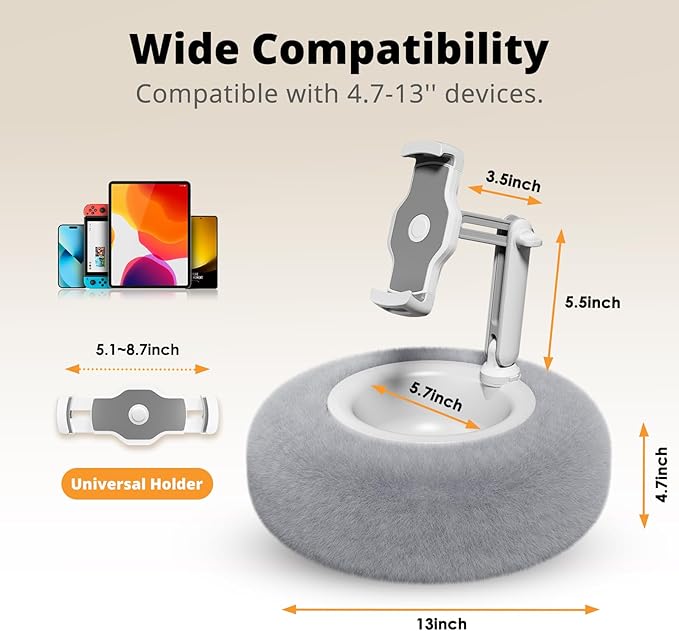 SupeDesk Tablet Pillow Stand for Reading, Adjustable Tablet Stand Phone Holder for Bed with Detachable Snack Bowl, Fits 4.7"-13" Kindle/Phones/Tablets, Watch Videos, Stream Media, Gray