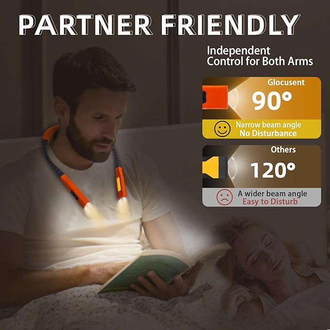 Neck Light,Book Lights for Reading at Night,3 Modes 4 Light Portable Rechargeable1200mAh, Perfect for Night Crochet Knitting Cross Stitch Crafting,Book Lovers Gift