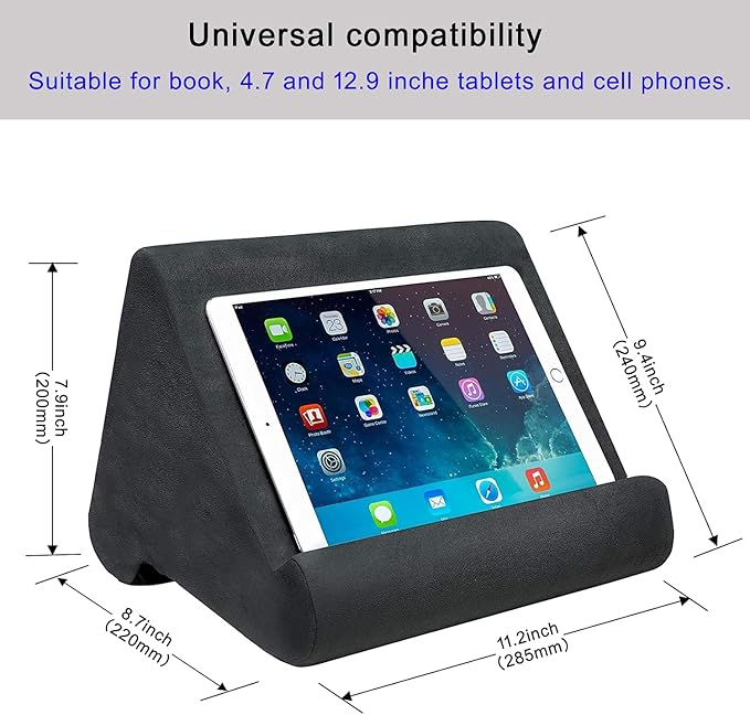SAMHOUSING Tablet Pillow Stand - Tablet Holder Dock for Bed with Multi-Viewing Angles, Compatible with iPad Pro 9.7, 10.5,12.9 Air Mini 4 3, Kindle, Galaxy Tab, E-Reader (Dark Grey)