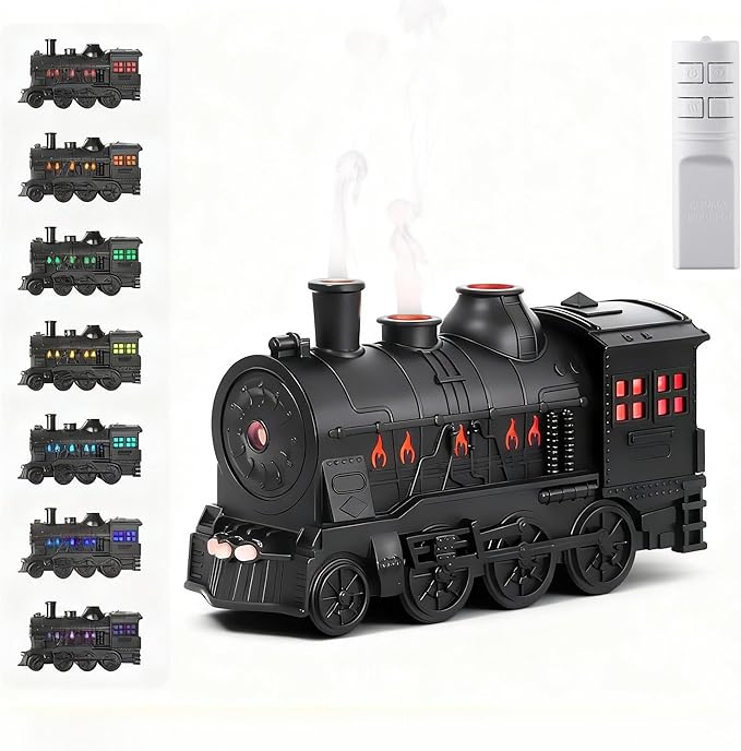 Mother's Day Train Humidifier 300ml, Dual Mist Outlets Cool Mist Diffuser with 2/8H Timer, for Aromatherapy & Air Humidity, Desktop Decor(Black)