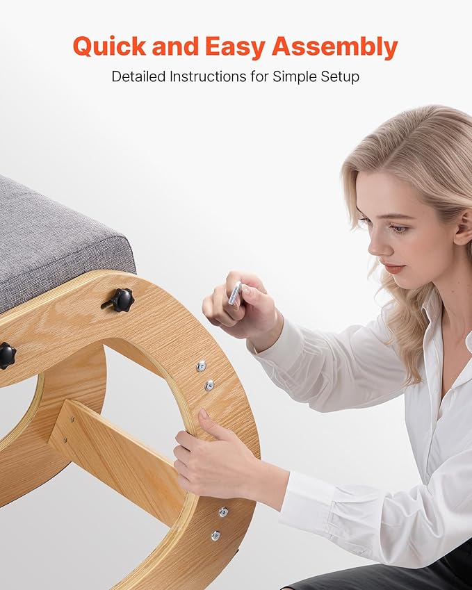 VEVOR Ergonomic Kneeling Chair, Wooden Posture Knee Chair with Adjustable Thick Foam Cushions & Solid Wood Frame, Adjustable Height, Relief for Neck or Back Pain for Home, Office or Meditation, Gray