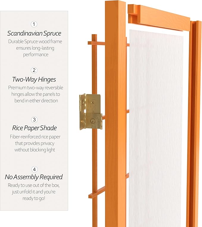 2 ft. Short Desktop Window Pane Shoji Screen - Honey - 5 Panels