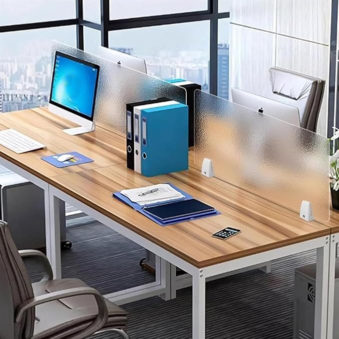 Free-Standing Desk Privacy Divider| Frosted Acrylic Panel with Clamps Ideal for Office, Students, and Glass Partitions(100X40CM/39.4X15.7IN)