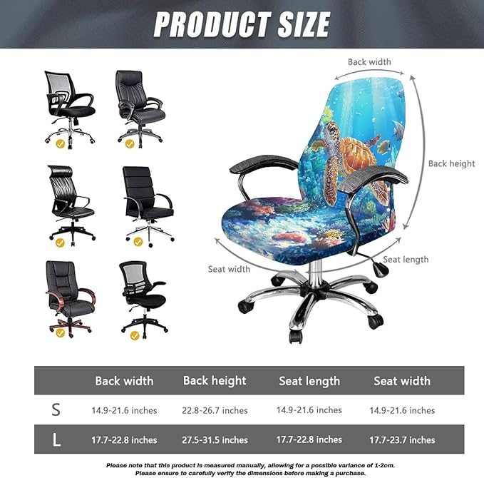 Talayituse Turtle Fish Water Plants Print Office Chair Covers, Stretch Computer Chair Cover, Universal Boss Chair Covers Modern Simplism Style High Back Chair Slipcover, Large