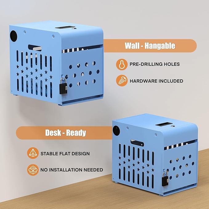 8 Tablet Charging Station Lock Box - Fits 14" Screen, Steel Case & Lockable Door,2 Keys Included - for Chromebook,ipads,Laptop and Tablets - Ideal for Offices, Classrooms and Hospitals(Blue)