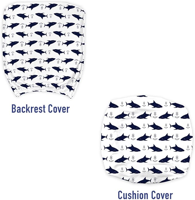 Ambesonne Anchor Office Chair Slipcover, Aquatic Pattern with Sharks and Anchors Contemporary Classical Modern Fish Animal, Protective Stretch Decorative Fabric Cover, Standard Size, Indigo White