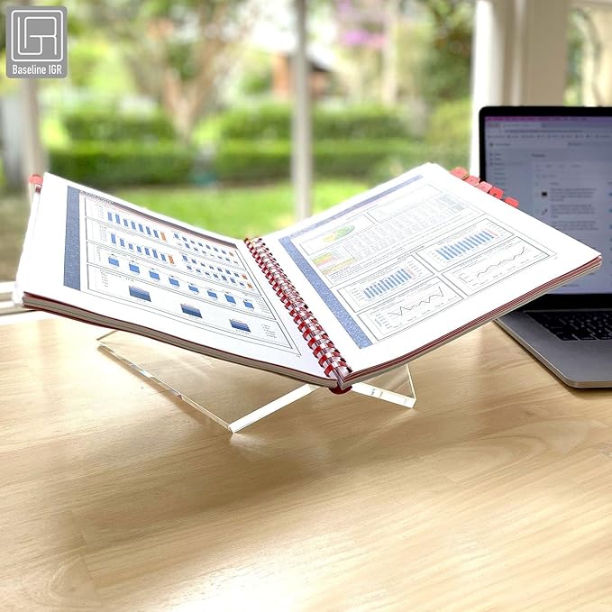 Medium Clear Acrylic Book Stand, 8.7” x 6.3” x 3.6”, Acrylic Book Holder, Open Bookstand for Display and Reading Cookbooks, Art Books, Bibles, Magazines - Home and Office