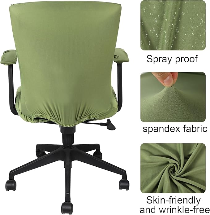 Tallew 4 Pcs Office Chair Covers Set Computer Universal Protective Stretchable Chair Seat Covers Desk Armrest Cover Pads Office Cushion Backrest for Rotating(Regular,Yellow Green)