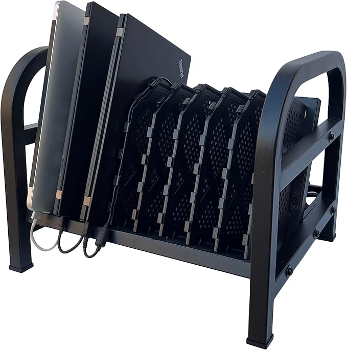 Workington 8-Device Open Desktop School Charging Cart Station for Ipads, Chromebooks, Tablets and Laptops Computer with Power Strip Included, Assembly Required, 1004 Black