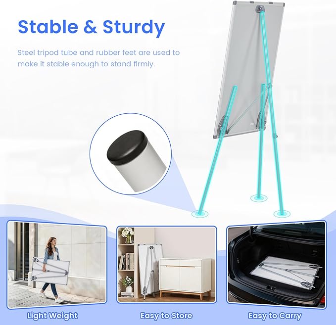 MAKELLO White Board with Stand, Portable Whiteboard Easel 3'x2' for Office Classroom Home School, Adjustable Height, Aluminum Frame, 36x24in