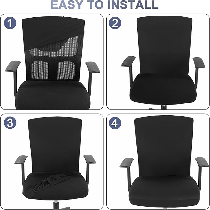 Tallew 4 Pcs Office Chair Covers Set Computer Universal Protective Stretchable Chair Seat Covers Desk Armrest Cover Pads Office Cushion Backrest for Rotating(Regular,Black)