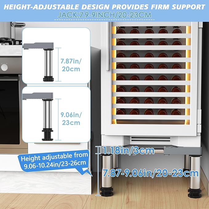 Mini Fridge Stand with 4 Strong Feet Washing Machine Stand Base Adjustable Universal Stand Base for Portable Refrigerator Dryer Stand Laundry Pedestal Appliance 7.9"-9.1" Height(Gray)45-65 cm