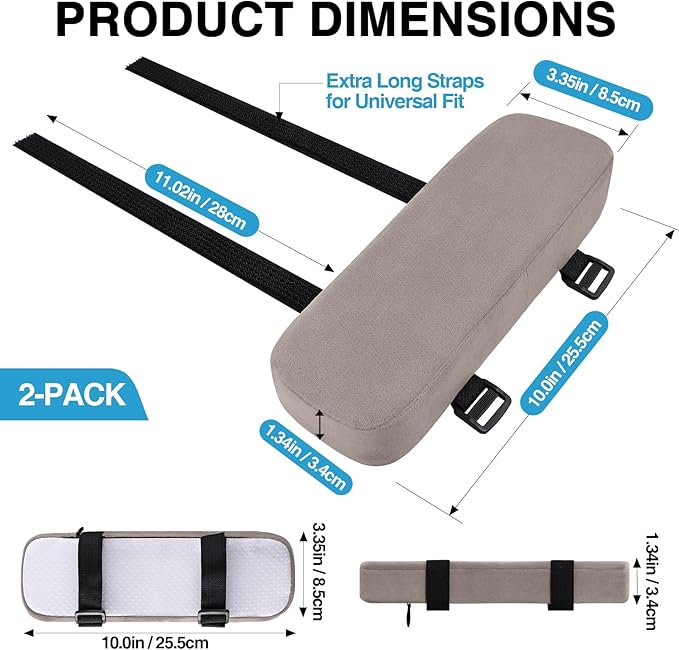 Smiry Ergonomic Office Chair Armrest Pads, Memory Foam Arm Rest Covers, Non-Slip Armrest Cushion with Adjustable Buckles and Straps, Elbow Relief for Desk, Gaming & Wheelchair (Taupe, Set of 2)