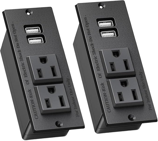 2-Pack Recessed Power Strip Desktop Power Grommet Conference in Desk Outlet Power Socket 2 Outlets &2 USB Ports 10 FT Extension Power Cord, ETL Listed