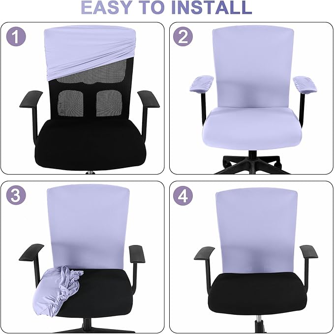 Tallew 4 Pcs Office Chair Covers Set Computer Universal Protective Stretchable Chair Seat Covers Desk Armrest Cover Pads Office Cushion Backrest for Rotating(Regular,Light Purple)