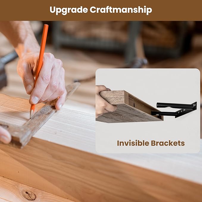 Axeman 48Inch Floating Shelves for Wall, Rustic Wood Shelves for Bedroom, Bathroom, Kitchen, Hanging Wall Mounted Shelf with Invisible Brackets for Books Decor, Set of 1, Grey