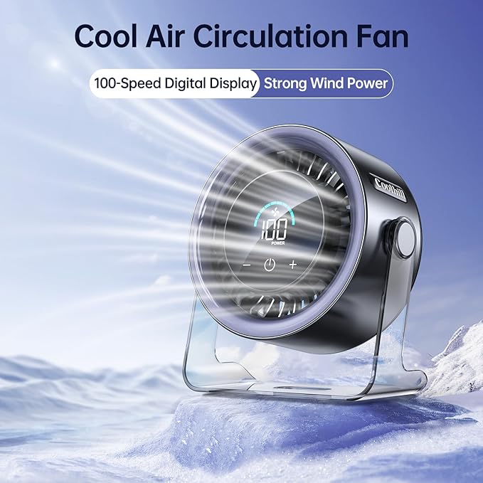 USB Desk Fan for Bedroom: 100 Speeds Digital Display Quiet Table Fan with Turbo Airflow, 120° Rotating Small Rechargeable Battery Desktop Fans for Bedroom Home Office (Black)