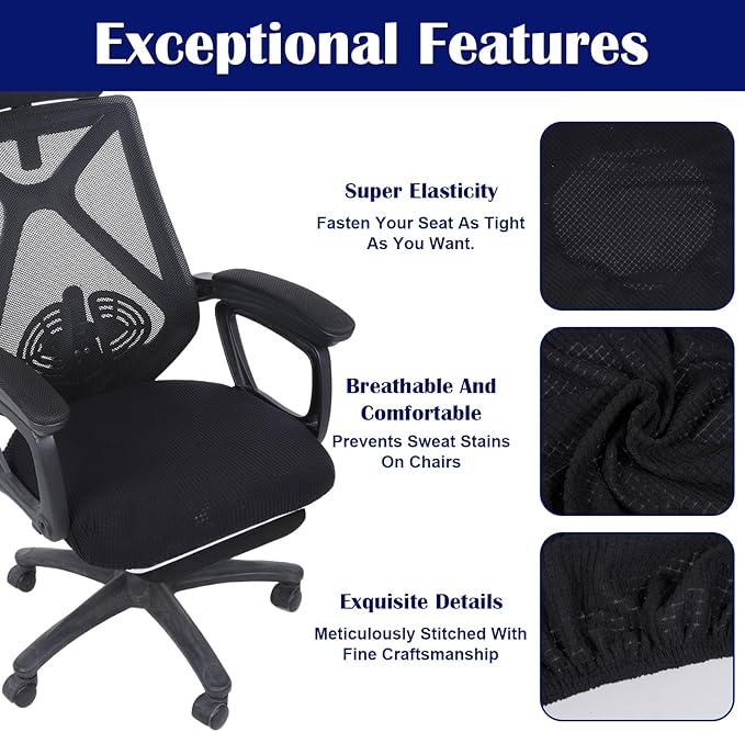 Stretch Jacquard Office Chair Cover, Stretch Office Chair Seat Cushion Covers, Removable Washable Computer Chair-Covers, Universal Gaming-Chair Seat Cover (Black)