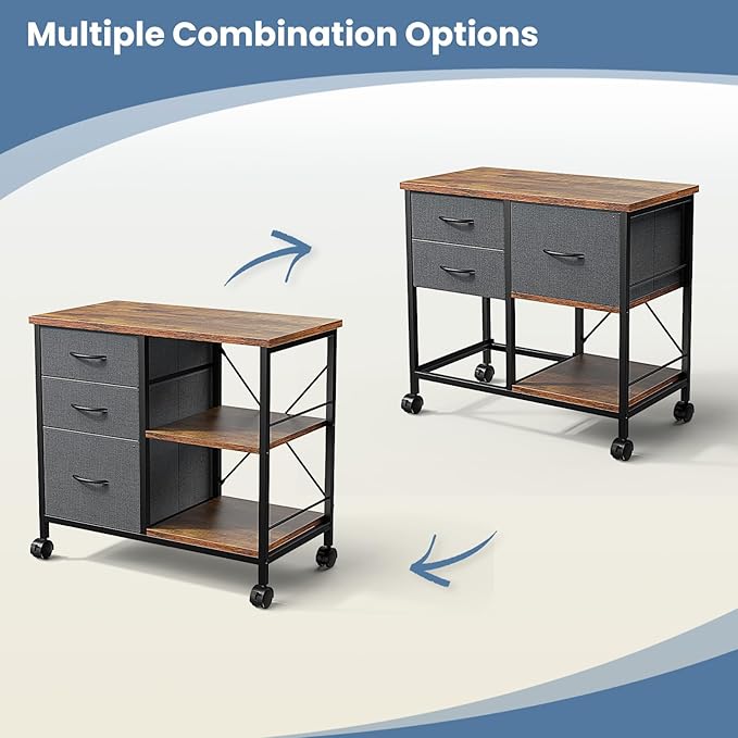 DUMOS File Cabinet, Mobile Storage Cabinet with 3 Drawers and Back Support Bar, Spacious Printer Stand with Storage Supporting 198 lbs for Home Office, Rust