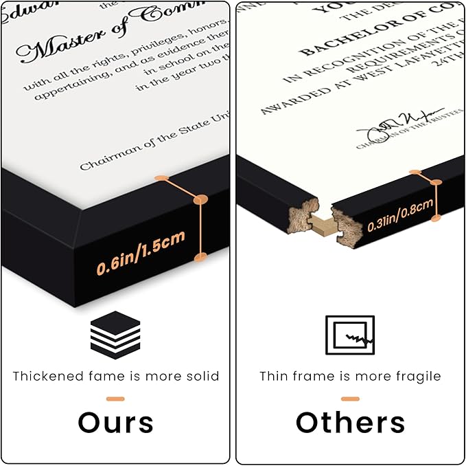 upsimples Certificate Frame with Clear Plexiglass, 8.5 by 11 Picture Diploma Document Degree Frame for Wall and Tabletop, Black, 8 Pack