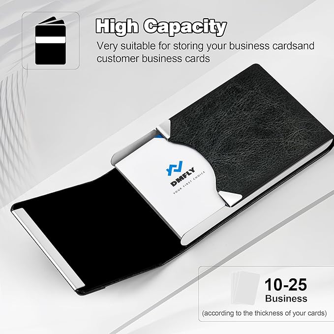 Business Card Holder for Women or Men, Business Card Case with PU Leather and Stainless Steel, Slim Metal Case with Magnetic Closure for Business Meeting Use