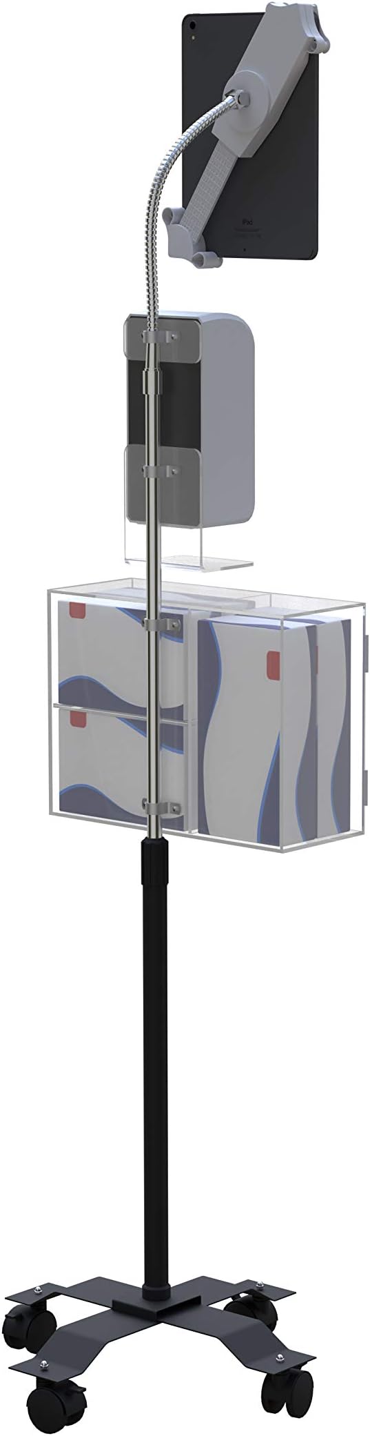 Gooseneck Floor Stand – CTA Compact, Height-Adjustable Sanitizing Station w/Automatic Soap Dispenser and Holder for iPad 7th/ 8th/ 9th Gen 10.2”, Surface Pro 4, and Other 7-13” Tablets (PAD-CGSST)