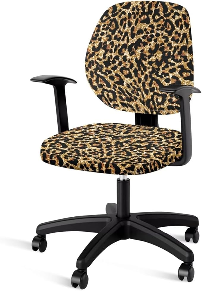 Leopard Computer Chair Covers Stretchable Office Chair Cover Dorm Computer Rotating Chair Slipcover 2 Piece Washable Seat and Back Cover Desk Chair Seat Cushion Protectors Cheetah