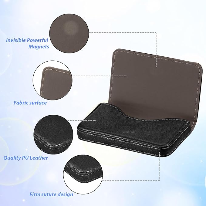 Outus 2 Pcs Business Card Holder, PU Leather Business Card Case Pocket Wallet with Magnetic Shut for Valentines Gift Adult(Black)