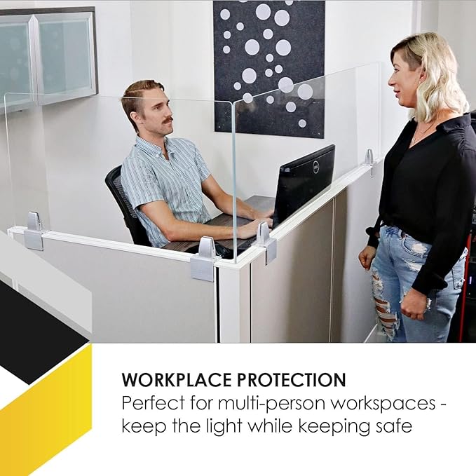 OBEX Acrylic Mounted Large Brackets Quality Desk Privacy Panel & Divider for Your Office Cubicle-Increase Separation & Improve Productivity (Clear, 12"W X 42"H)