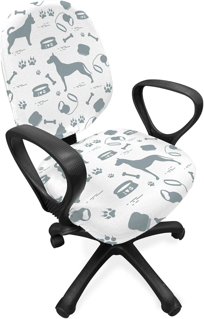 Ambesonne Dog Lover Office Chair Slipcover, Dog Lover Concept of Pet Silhouettes with Collar Bowl Bone, Protective Stretch Decorative Fabric Cover, Standard Size, White Blue