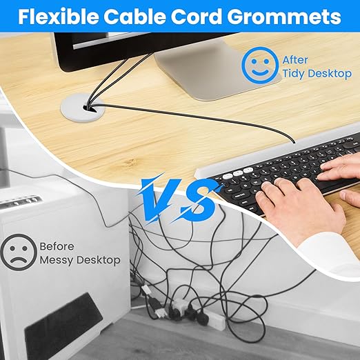 2 inch(50mm) White Desk Hole Cover Grommet ABS Plastic Wire Organizers for Computer Desk Cabinet (3 Pack)