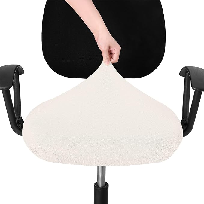 Smiry Stretch Jacquard Office Computer Chair Seat Covers, Removable Washable Anti-dust Desk Chair Seat Cushion Protectors - Ivory