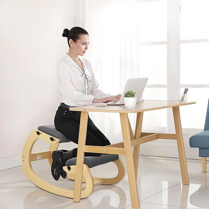 YOXIER Kneeling Chair,Kneeling Desk Chair,Office Sitting Posture Correction Chair,Rocking Home & Work Wooden Computer Desk Chairs, Back & Neck Spine Pain, Better Posture, Ergo Knee Support Stool 1 Set