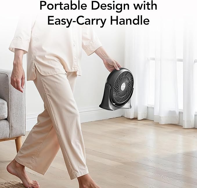 Comfort Zone 11-Inch High-Velocity Tabletop Air Circulator Fan – Quiet 3-Speed Personal Turbo Fan with 90° Adjustable Tilt & Carry Handle – Compact Desk Fan for Home, Office, or Bedroom – Black