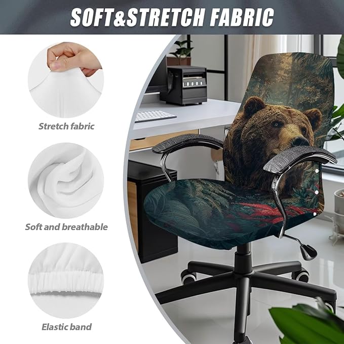 Talayituse Forest Bear Print Office Chair Covers, Stretch Computer Chair Cover, Universal Boss Chairs Covers Modern Simplism Style High Back Chairs Slipcover, Large