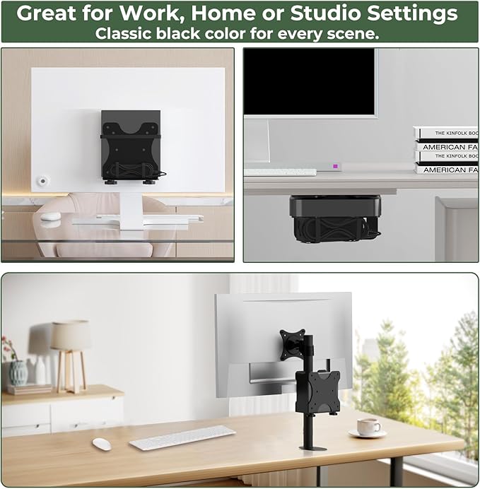Adjustable Thin Client Mini PC Vesa Mount to Wall, Under Desk, Attached to Monitor Arm and Stand Pole for HP, Dell, Bosgame Ryzen 5, GMKtec K11, Bmax B3, KAMRUI E3B, NUC, Mac mini and Small CPUs